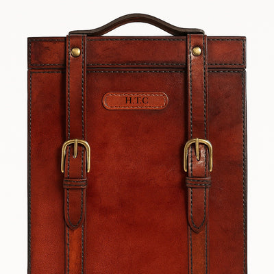 Leather Double Bottle Case with Buckles Closure