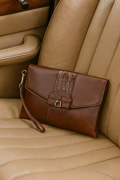 Bibury Strirrup Clutch Bag Cognac Croc