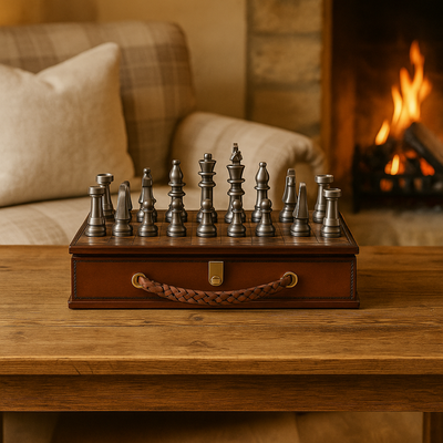 Hand Finished Luxury Leather Chess Set Chestnut