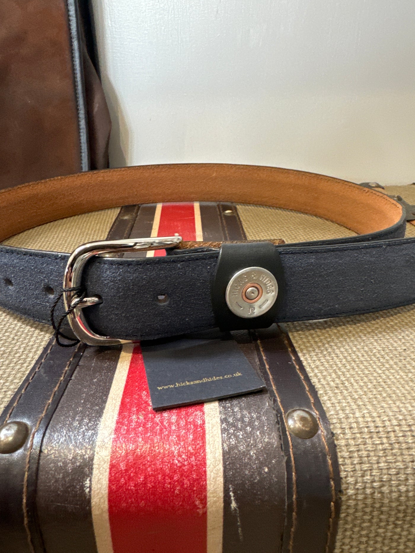 Navy suede belt