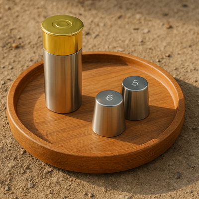 Stainless steel cartridge with 8 numbered cups