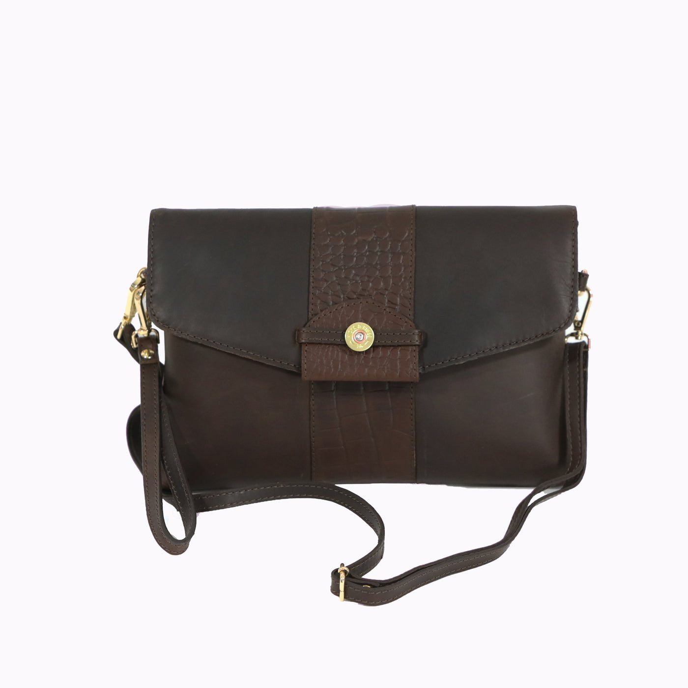 Bibury Cartridge Clutch Bag Brown Croc