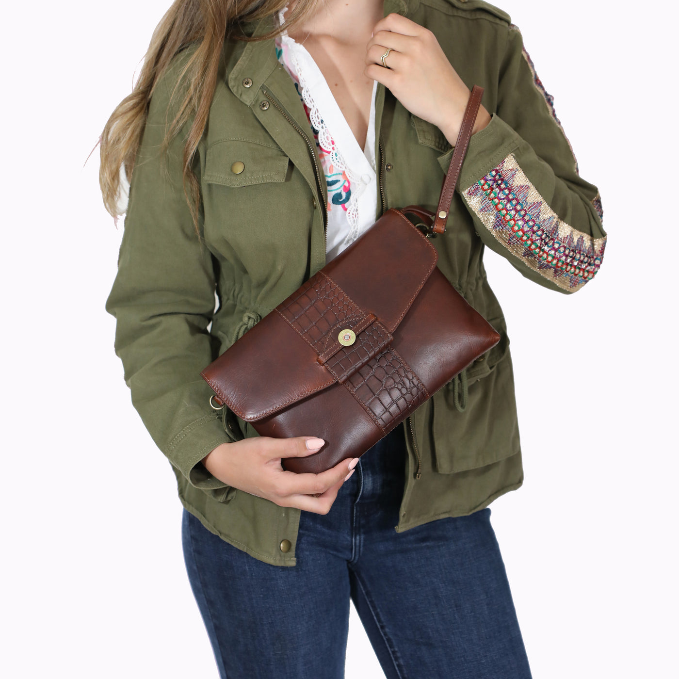 Bibury Cartridge Clutch Bag Brown Croc