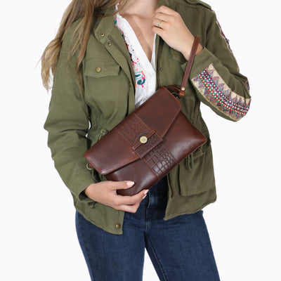 Bibury Cartridge Clutch Bag Brown Croc