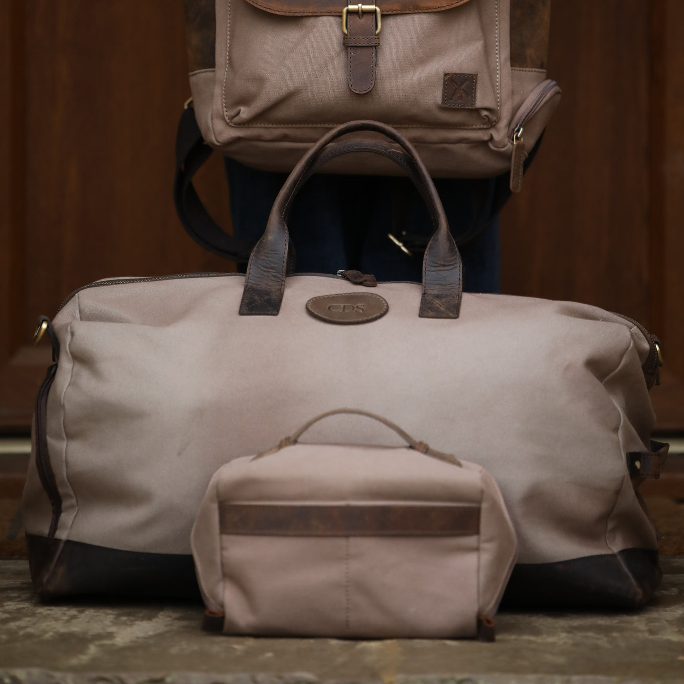 Canvas & Leather Holdall Grey
