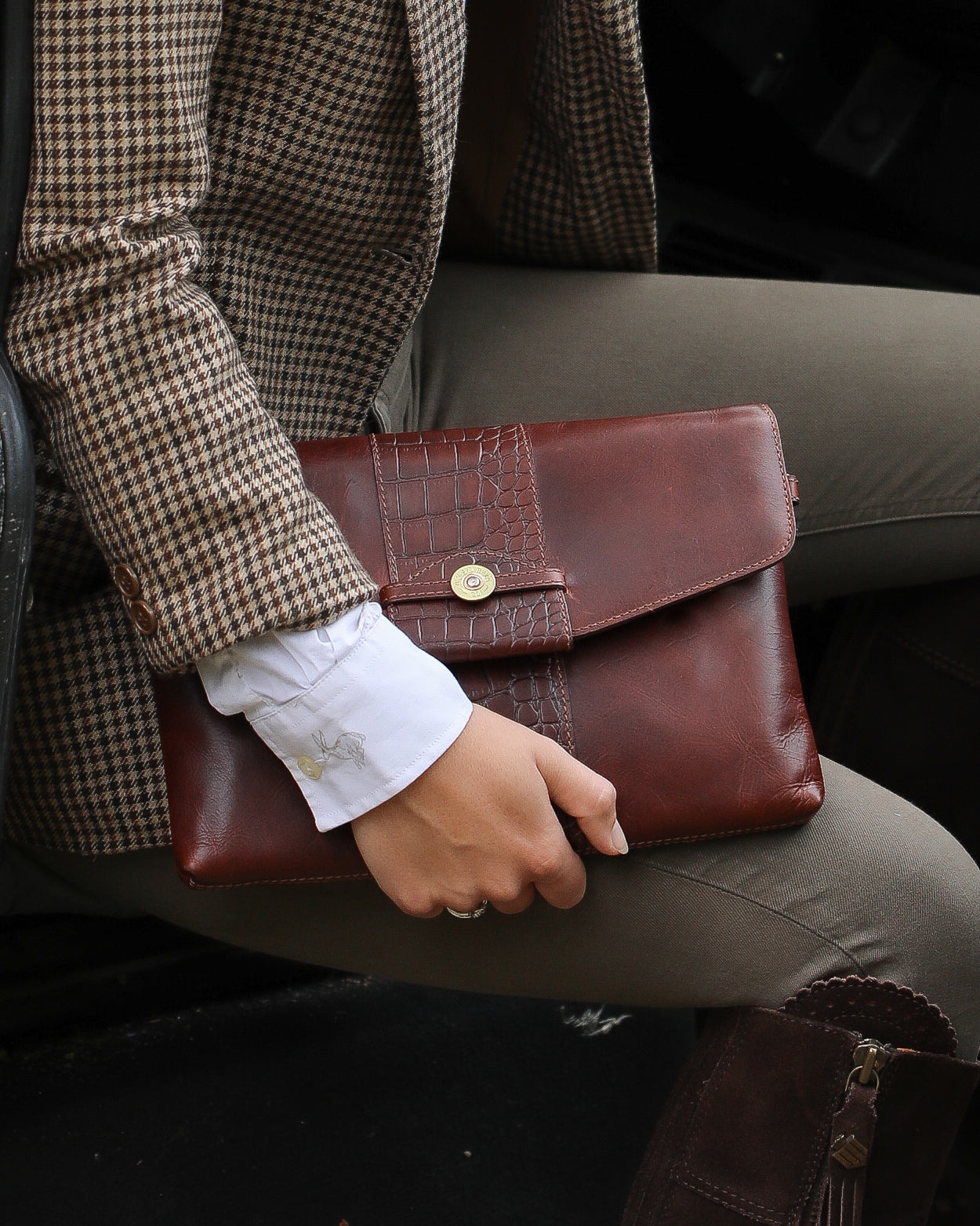 Bibury Cartridge Clutch Bag Cognac Croc