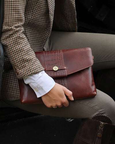 Bibury Cartridge Clutch Bag Cognac Croc