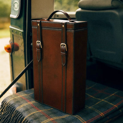 Leather Double Bottle Case with Buckles Closure