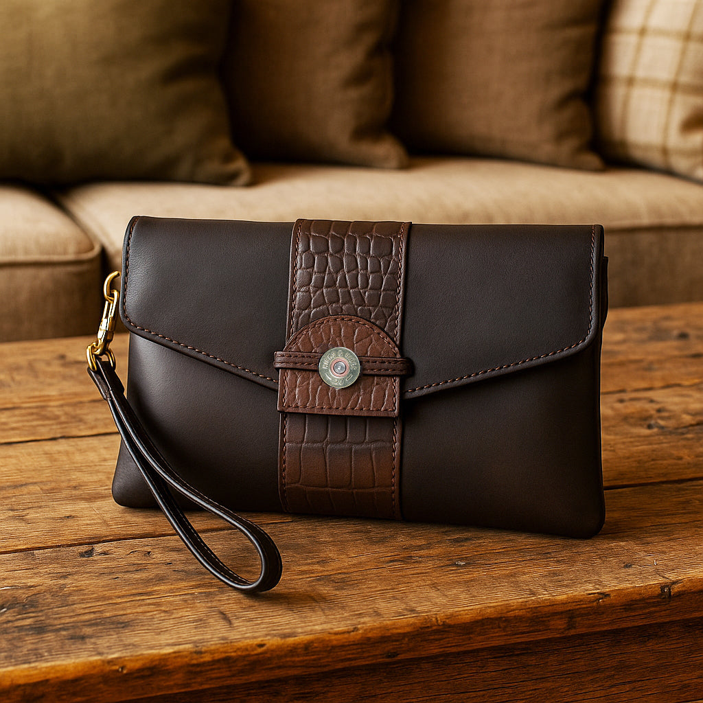 Bibury Cartridge Clutch Bag Brown Croc