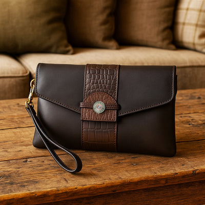 Bibury Cartridge Clutch Bag Brown Croc