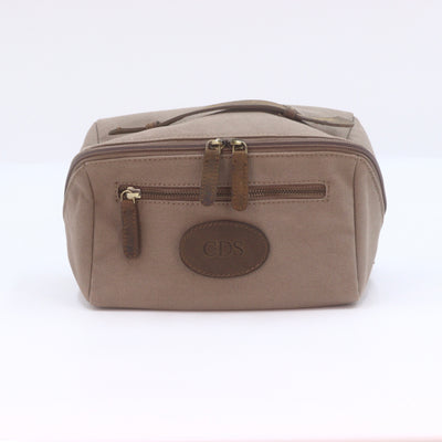 Canvas & Leather Wash Bag Grey