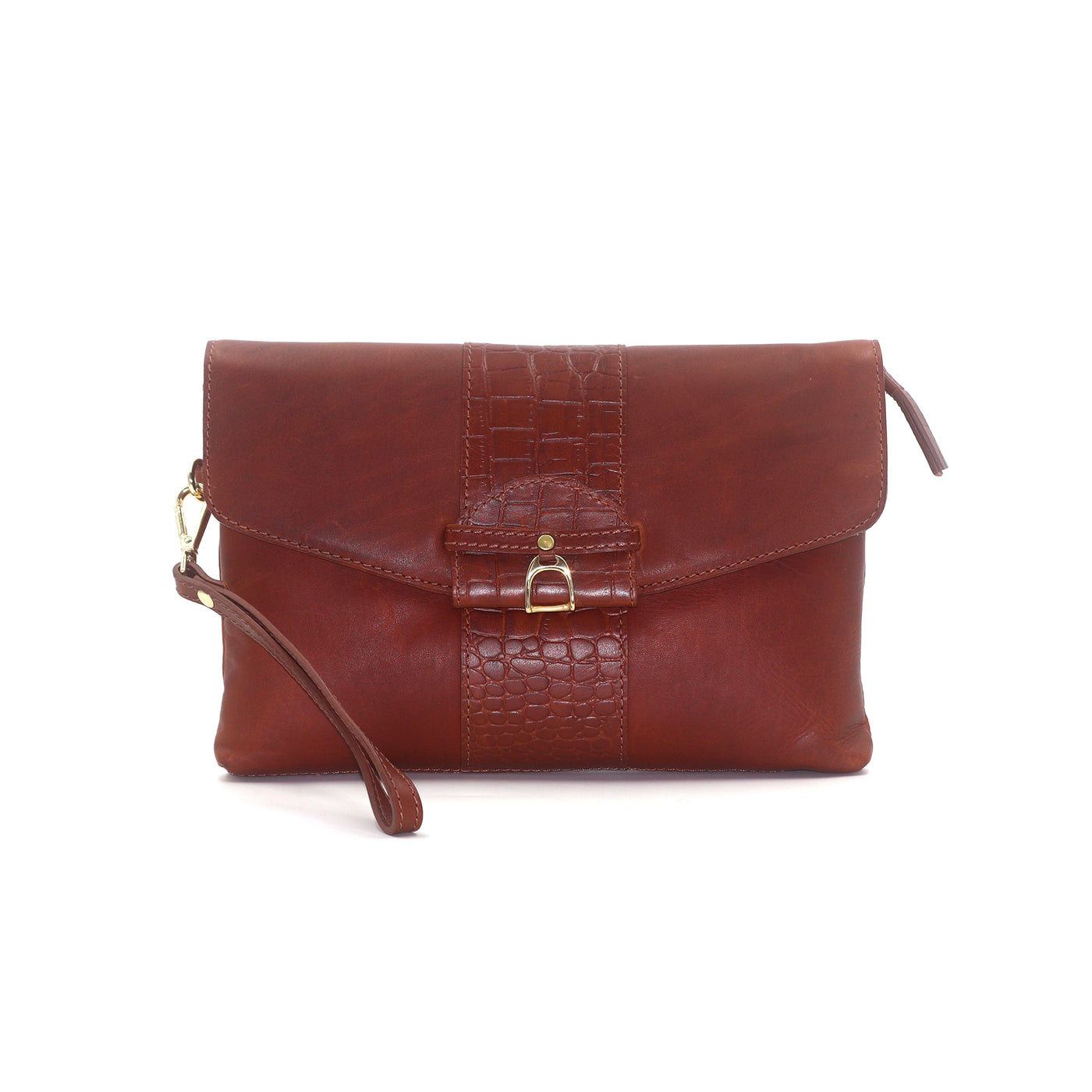 Bibury Strirrup Clutch Bag Cognac Croc
