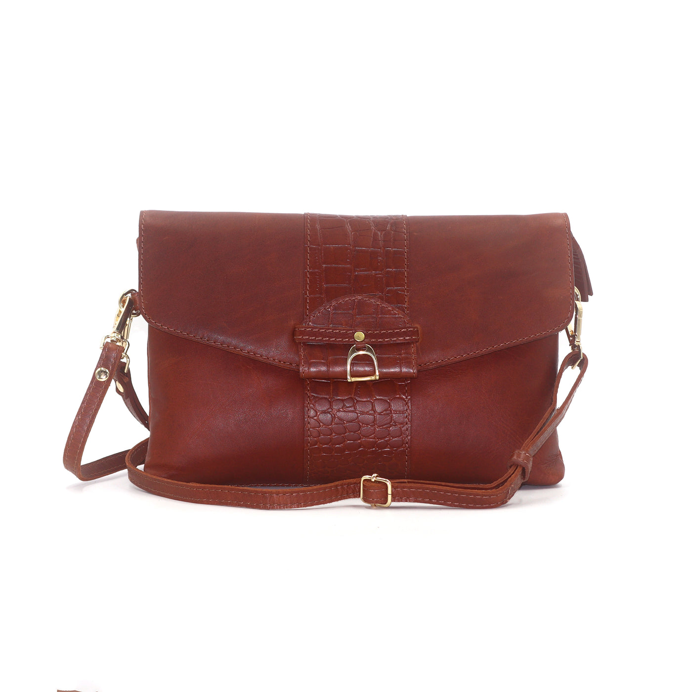 Bibury Strirrup Clutch Bag Cognac Croc