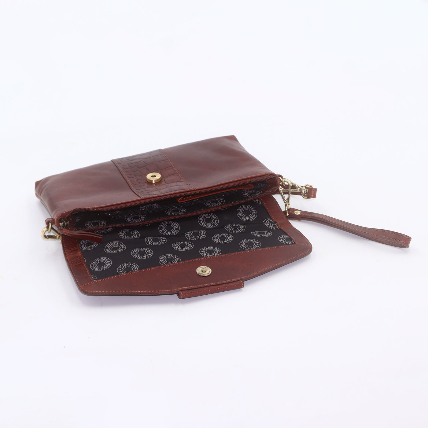 Bibury Strirrup Clutch Bag Cognac Croc