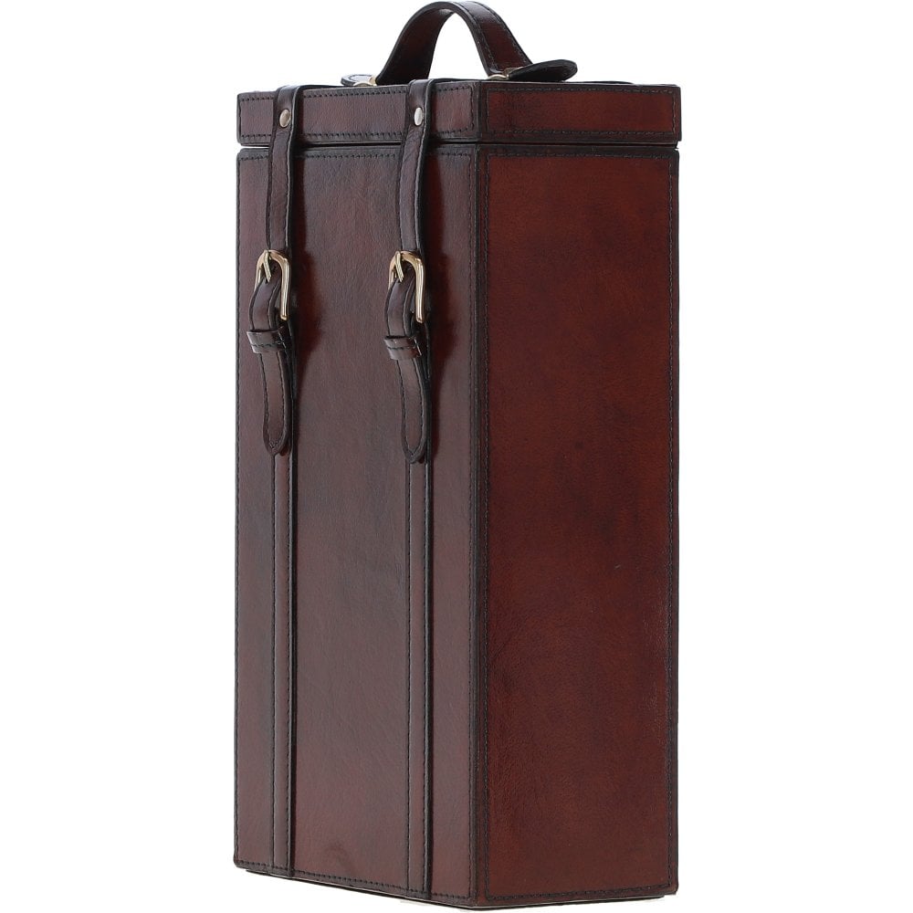 Leather Double Bottle Case with Buckles Closure
