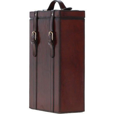 Leather Double Bottle Case with Buckles Closure