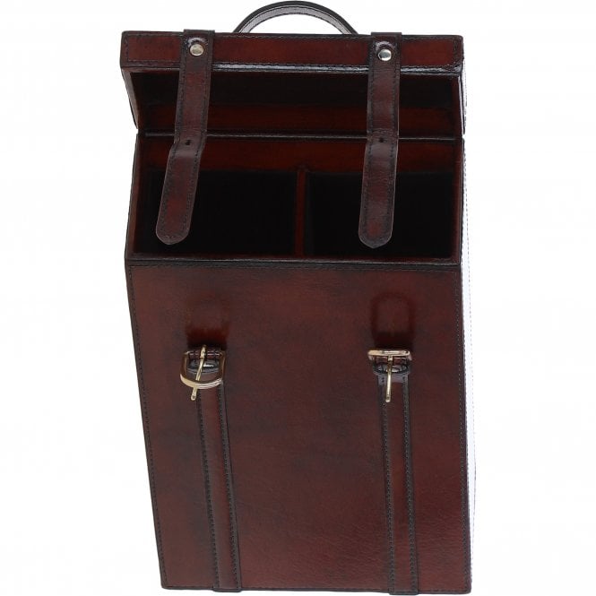 Leather Double Bottle Case with Buckles Closure