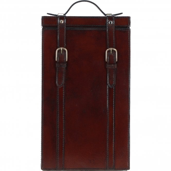 Leather Double Bottle Case with Buckles Closure