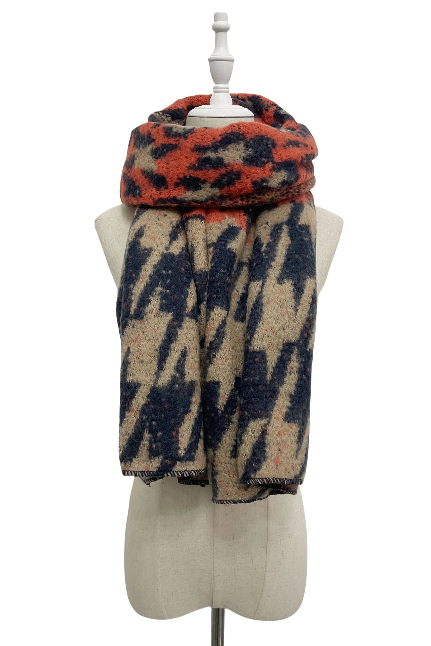 Leopard & Zebra Houndstooth Print Diagonal Edge Wool Scarf