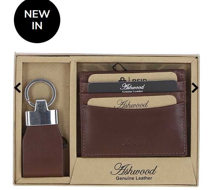 Men's Leather Card Holder &amp; Key Ring Gift Set