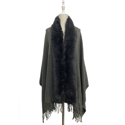 Faux Fur Trim Tasselled Shawl