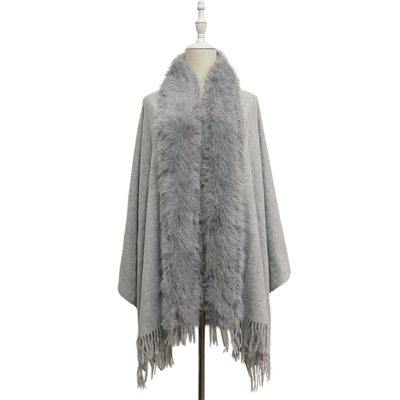 Faux Fur Trim Tasselled Shawl