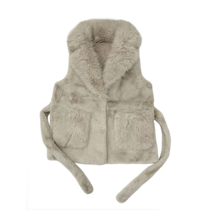 Faux Fur Long Gilet with Belt