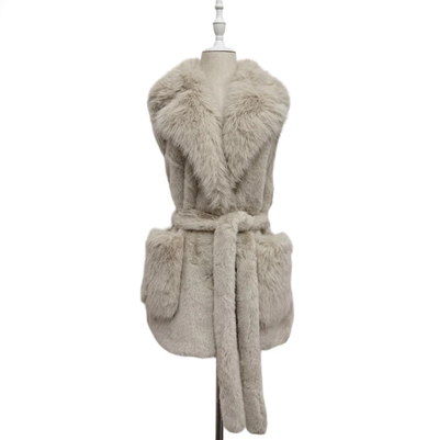Faux Fur Long Gilet with Belt