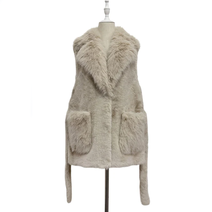 Faux Fur Long Gilet with Belt