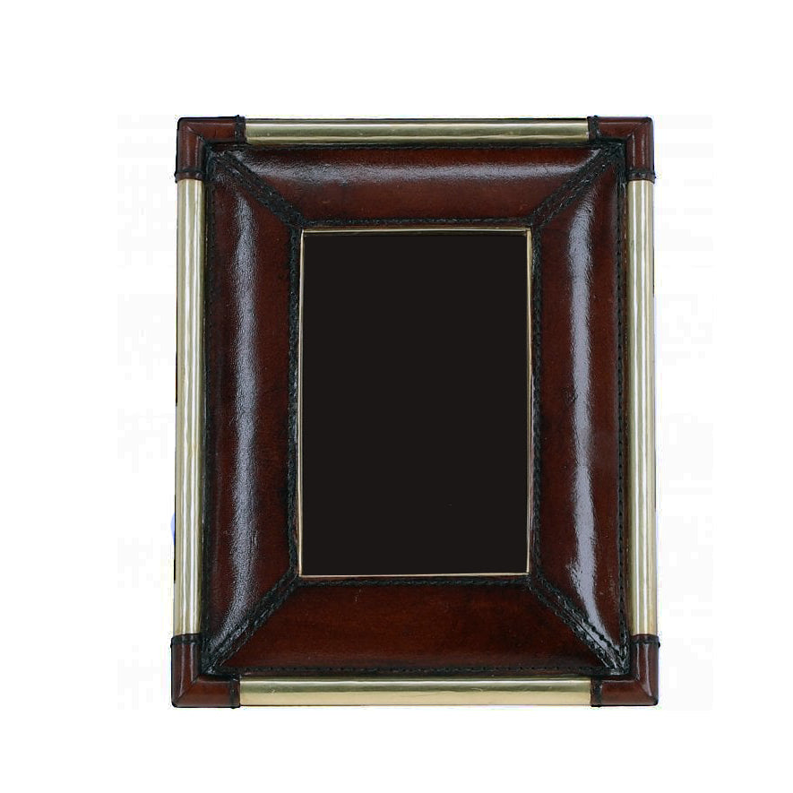 Leather Picture Frame with Golden Accents Chestnut