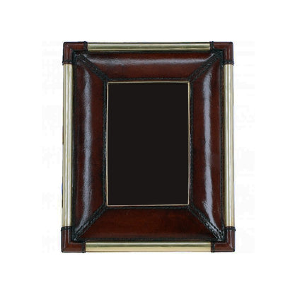 Leather Picture Frame with Golden Accents Chestnut
