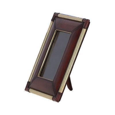 Leather Picture Frame with Golden Accents Chestnut