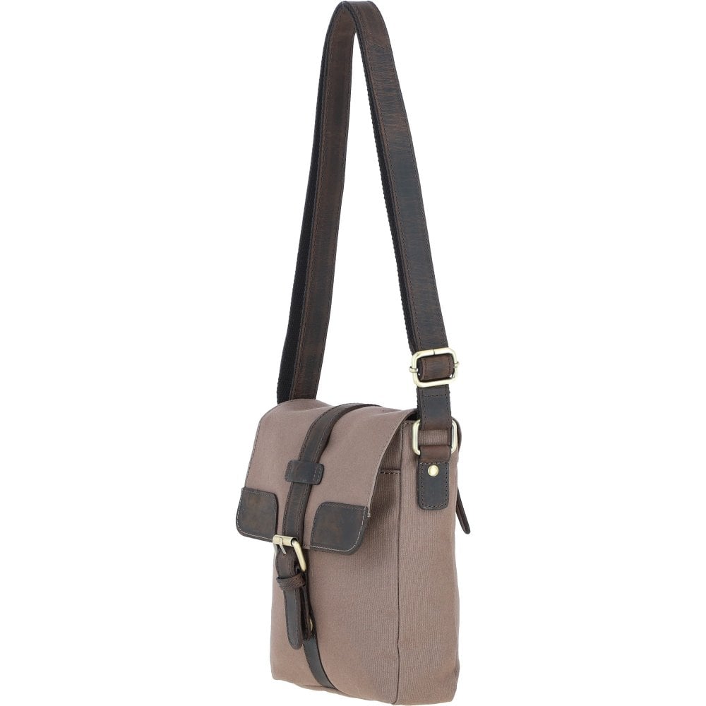 Canvas & Leather Crossbody Mud/Grey