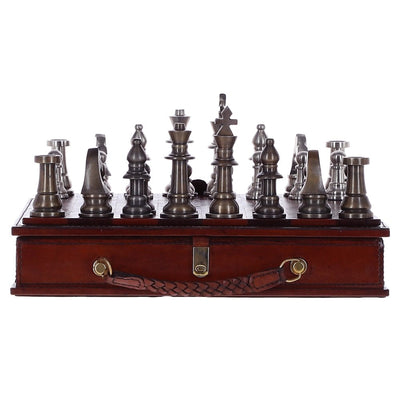 Hand Finished Luxury Leather Chess Set Chestnut