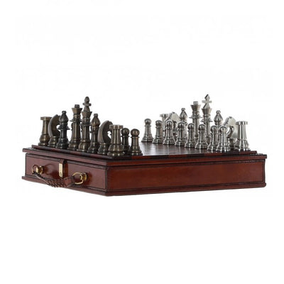 Hand Finished Luxury Leather Chess Set Chestnut